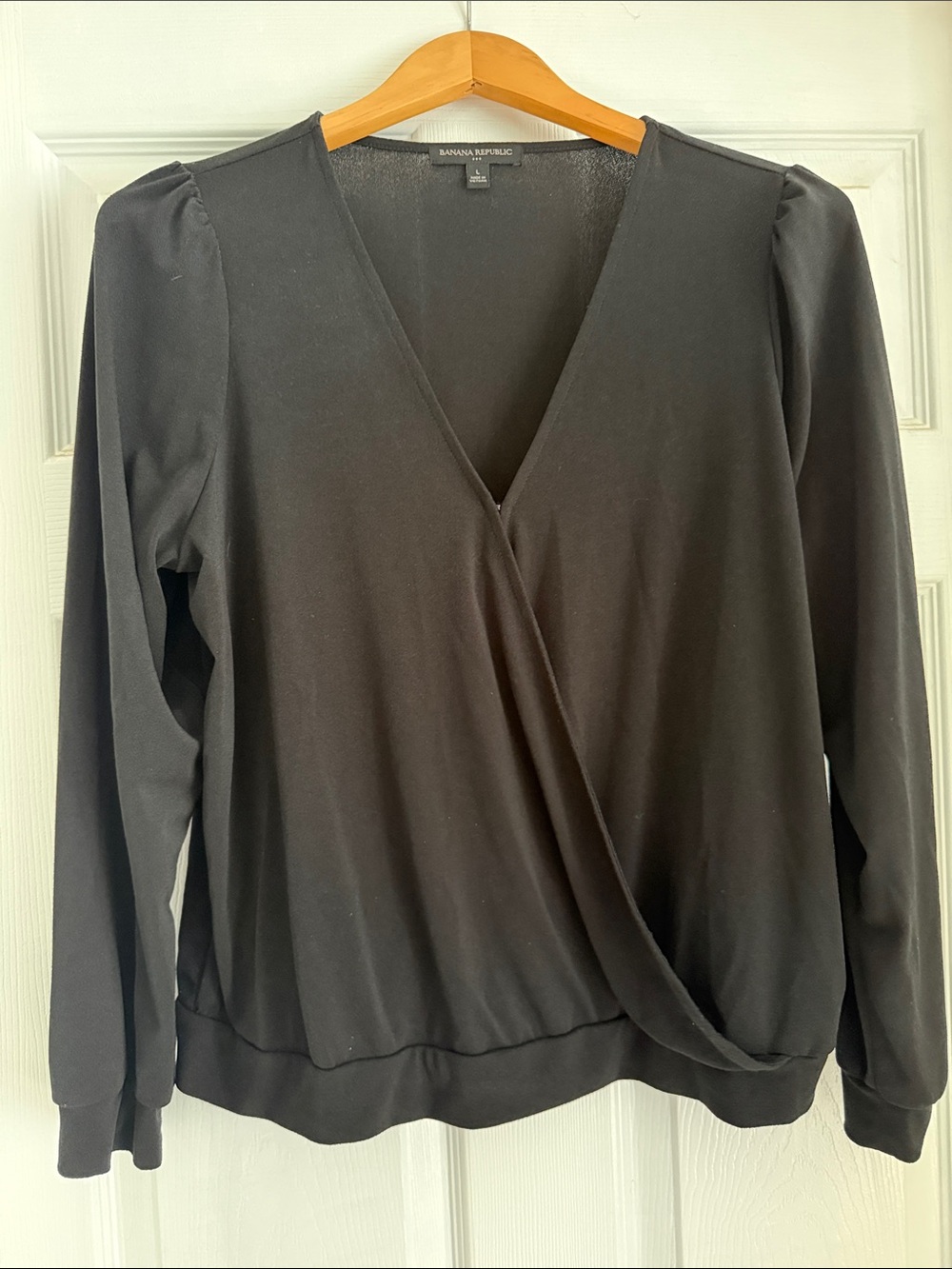 Banana Republic Black Surplice Long-Sleeve Top